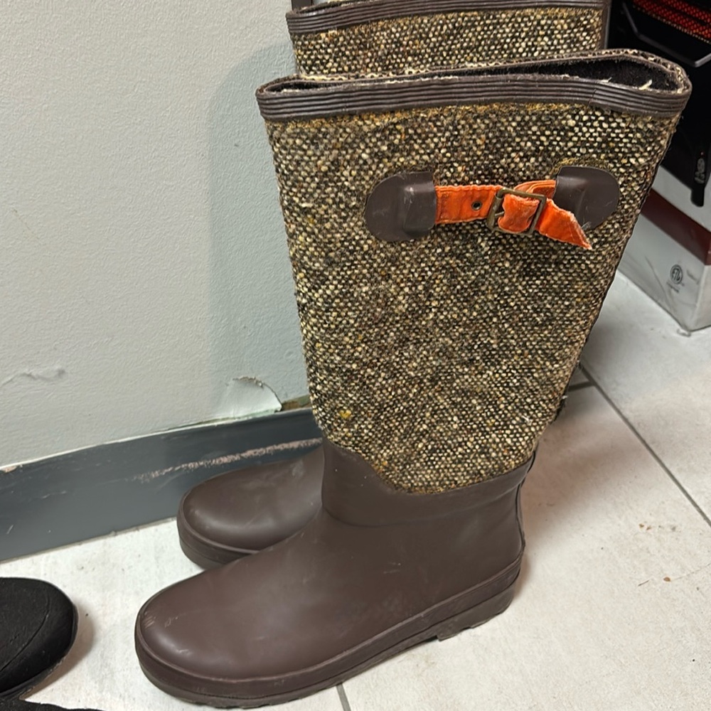 J. Crew Brown/Tweed Rain Boots, size 8